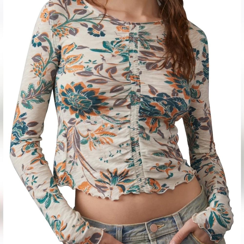 Free People Dreamed Of You Long Sleeve Floral Printed Top